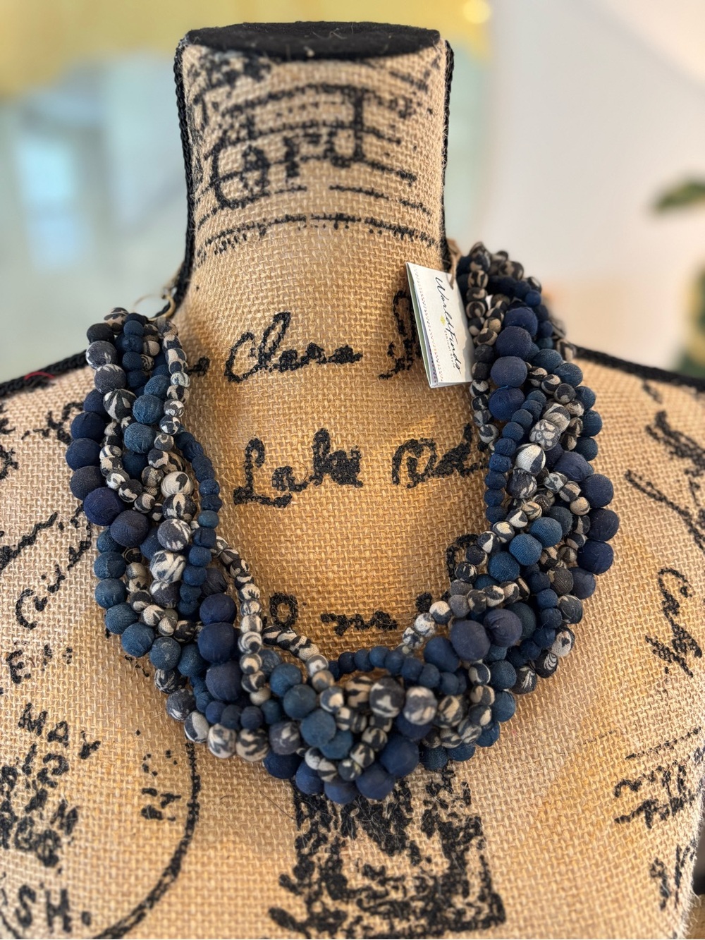 Handcrafted Navy Blue Multi-Strand Beaded Necklace